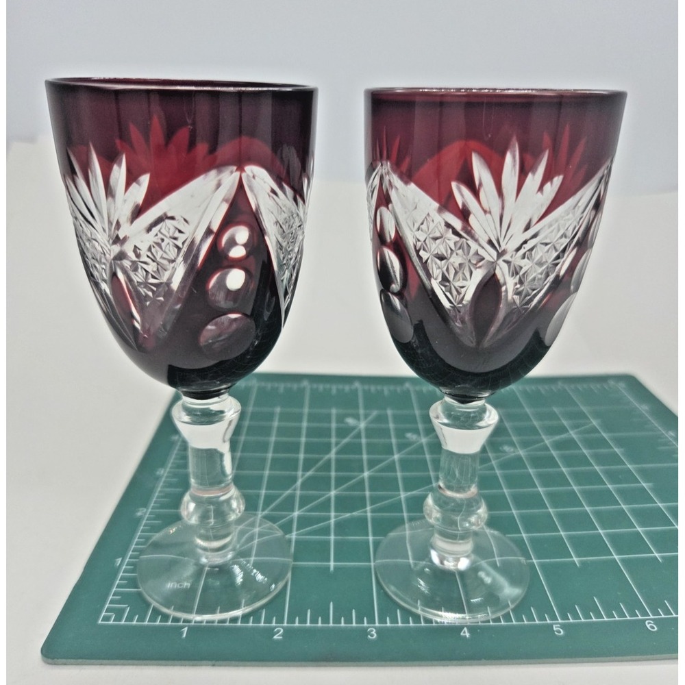 Deep Ruby Red Czech Bohemian Small 5.25 Inch Barware Wine Apertif Glass Set